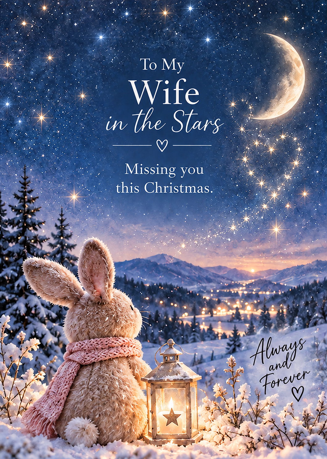 Christmas Card for Wife in Heaven – Bunny Under the Moon