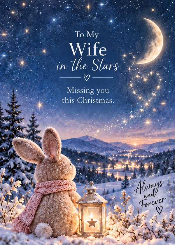 Christmas Card for Wife in Heaven – Bunny Under the Moon