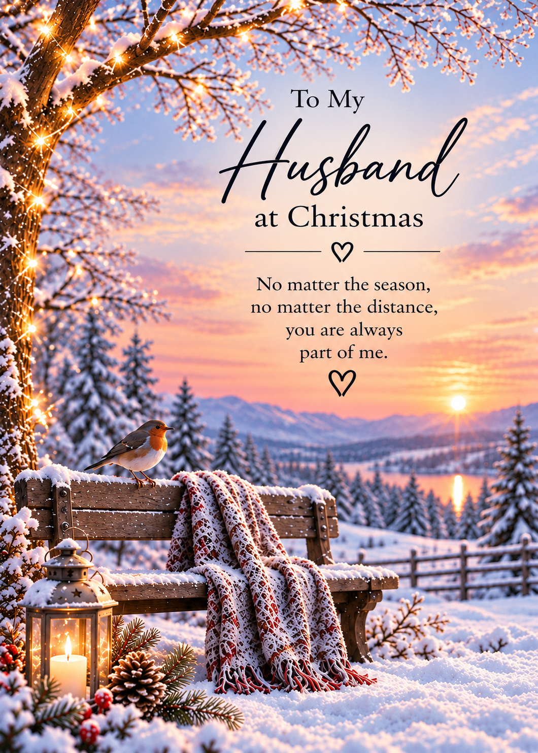 Christmas Card for Husband in Heaven – Sunset Bench