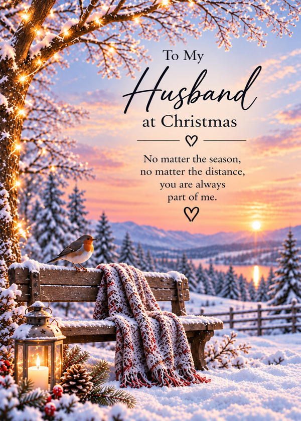 Christmas Card for Husband in Heaven – Sunset Bench