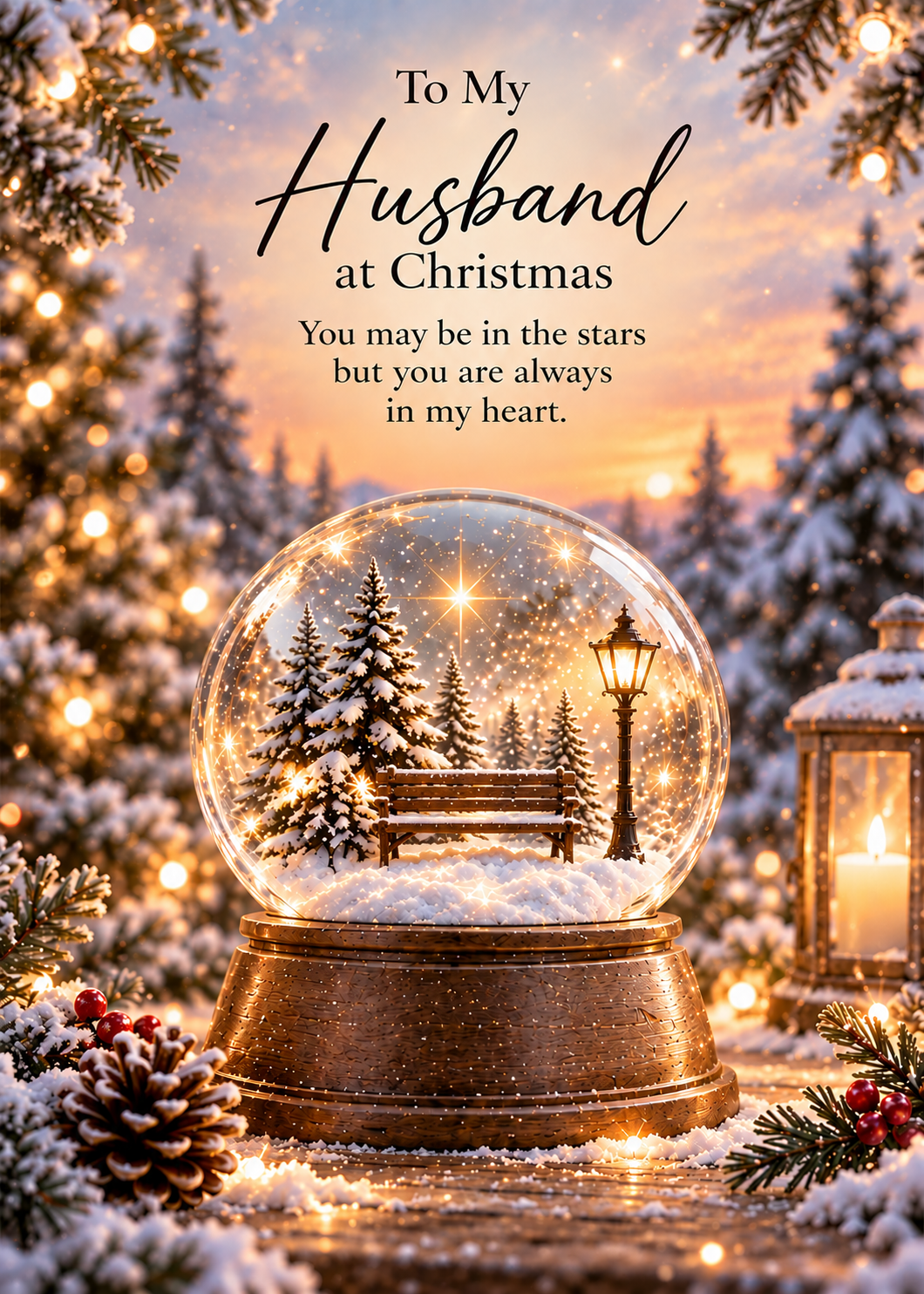 Christmas Card for Husband in Heaven – Winter Snow Globe