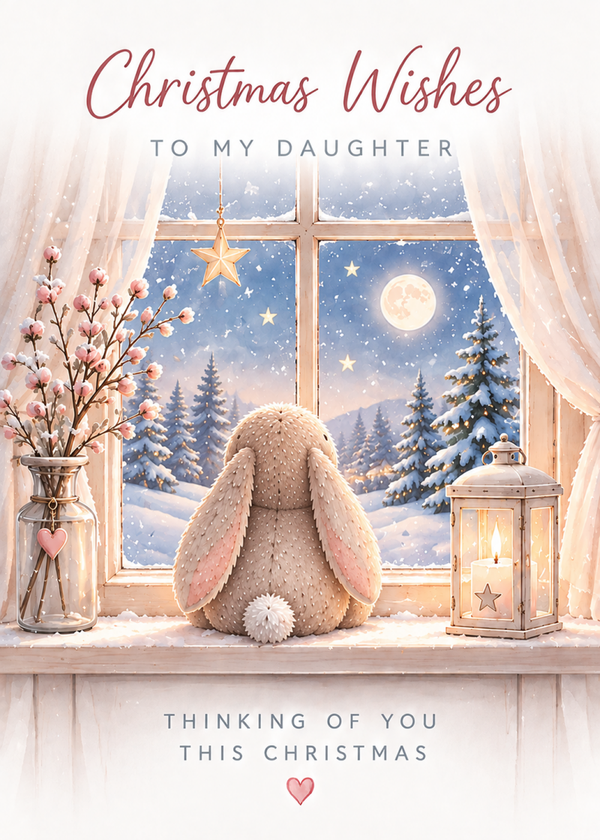 Christmas Card for Daughter in Heaven – Bunny at the Window