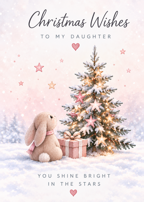 Christmas Card for Daughter in Heaven – Bunny and Christmas Tree