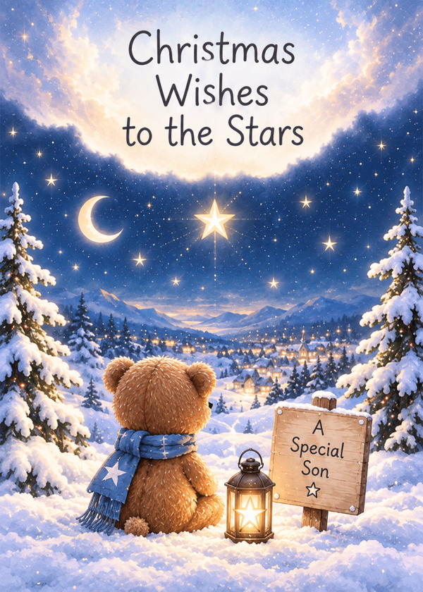Christmas Card for Son in Heaven – Teddy beneath the Stars