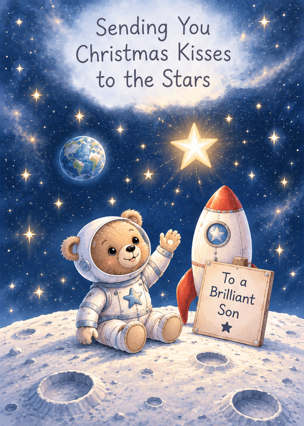 Christmas Card for Son in Heaven – Astronaut Teddy