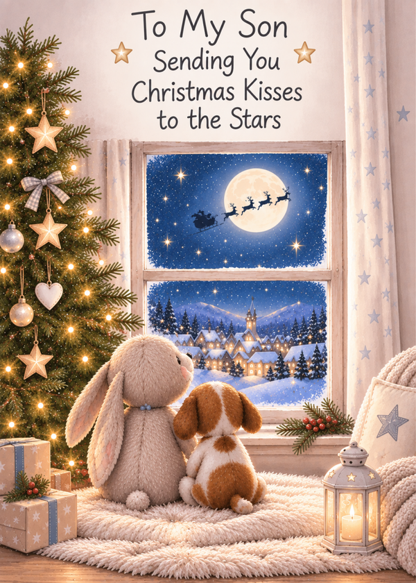 Christmas Card for Son in Heaven – Bunny and Puppy