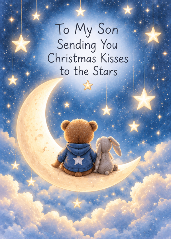 Christmas Card for Son in Heaven – Teddy and Bunny Moon