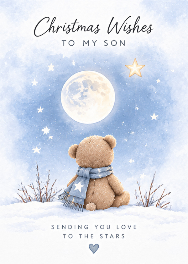 Christmas Card for Son in Heaven – Teddy beneath the Moon