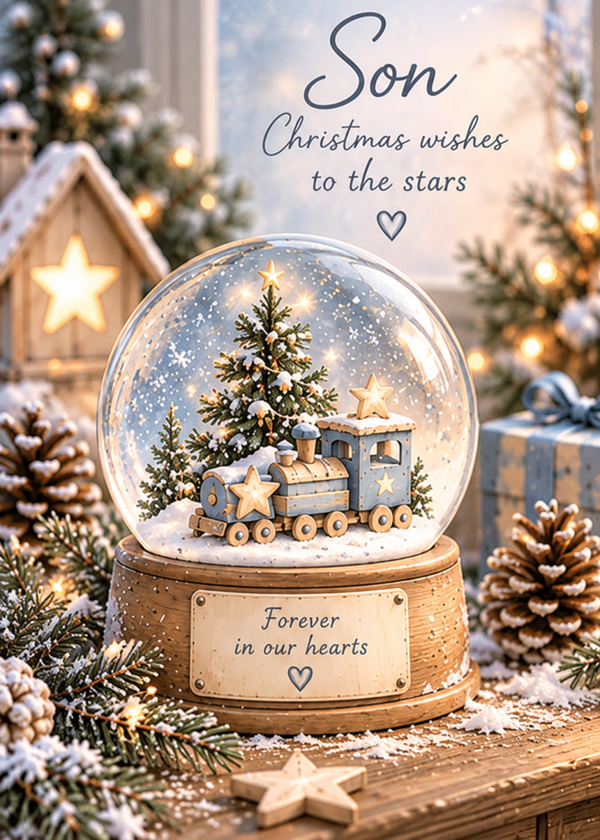 Christmas Card for Son in Heaven – Train Snow Globe