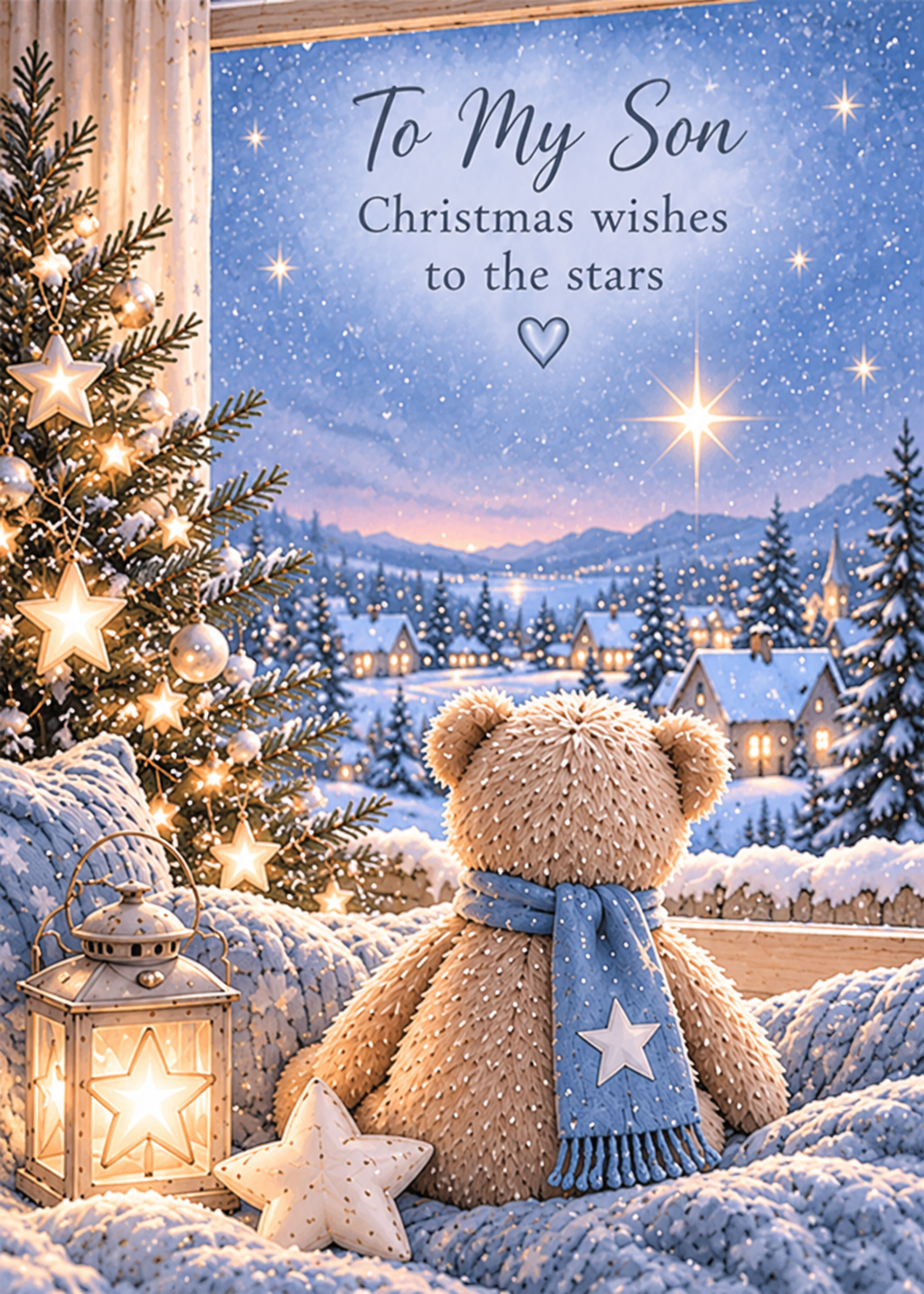 Christmas Card for Son in Heaven – Teddy by the Window