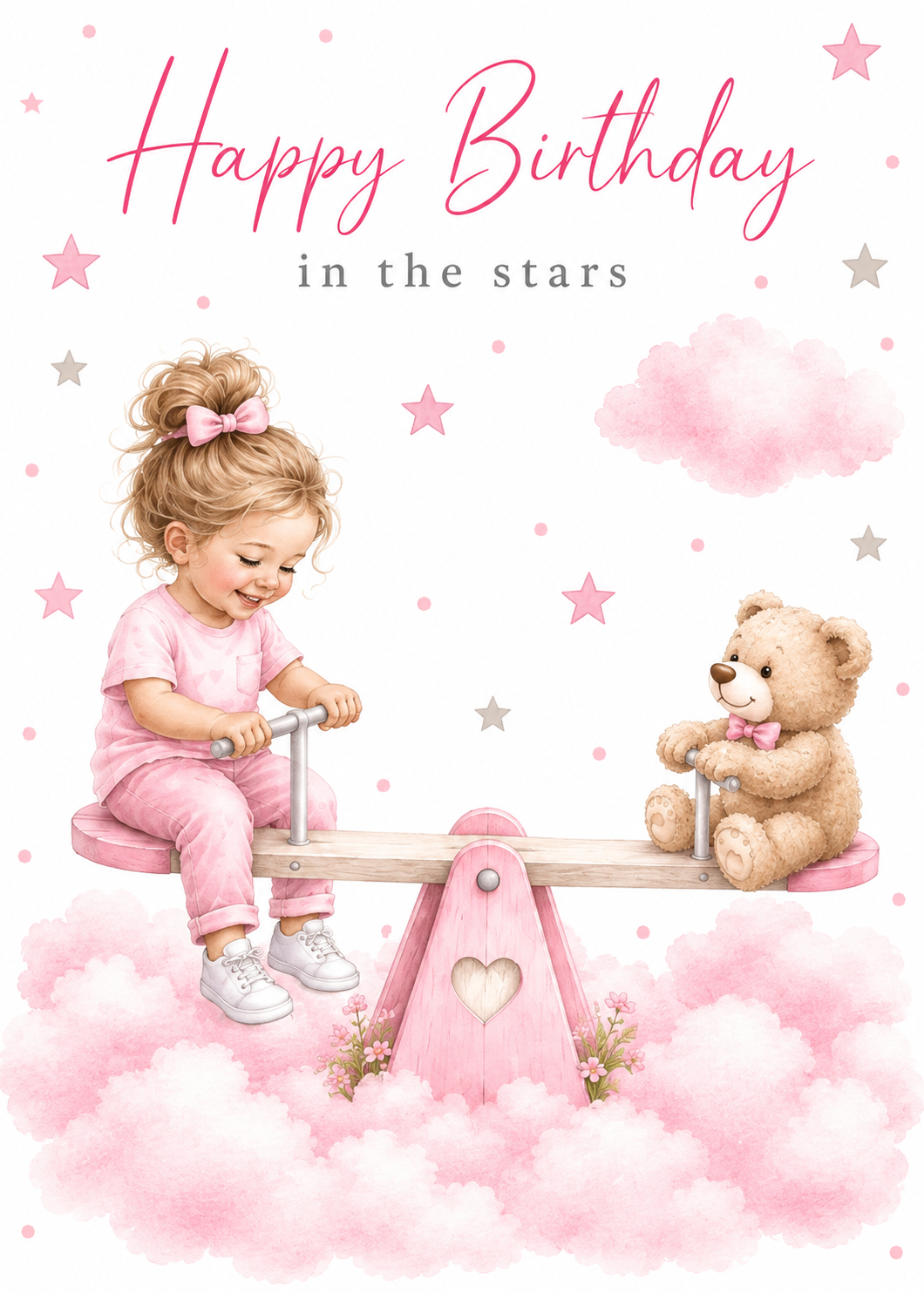 Birthday Card for Daughter – Teddy Seesaw