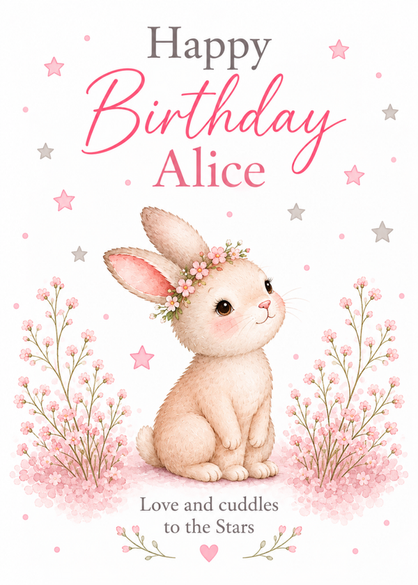 Personalised Birthday Card for Daughter – Floral Bunny and Stars