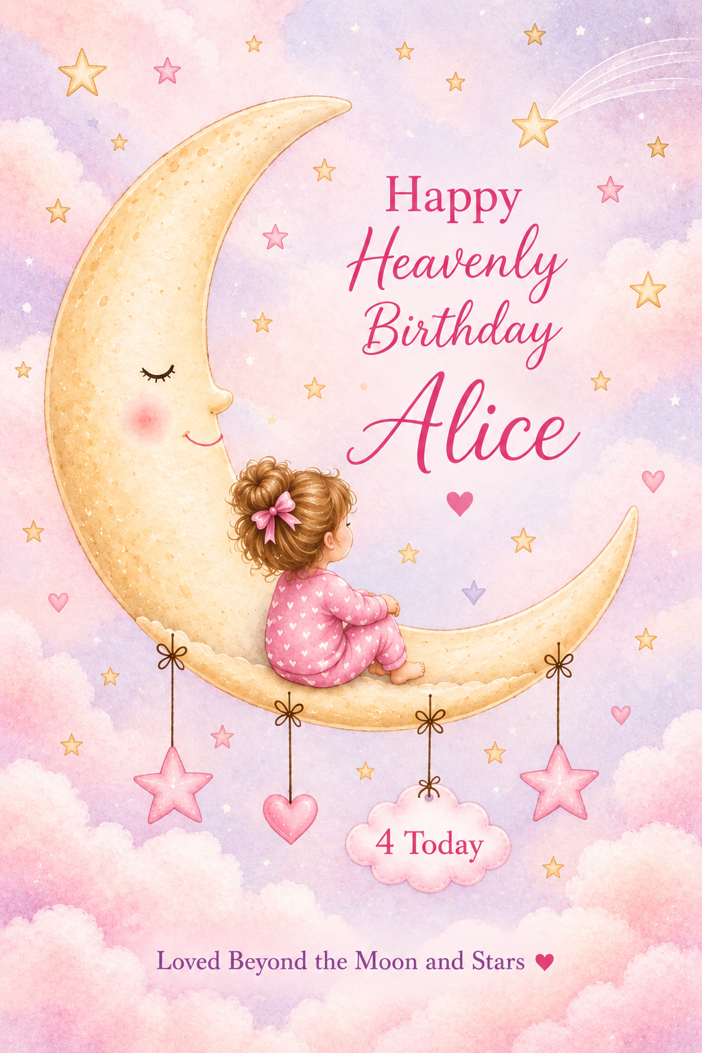 Personalised Birthday Card for Daughter – Moon, Name and Age