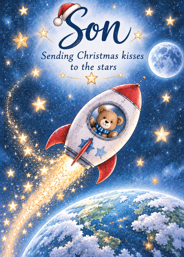 Christmas Card for Son in Heaven – Teddy Rocket