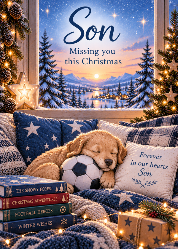 Christmas Card for Son in Heaven – Puppy by the Window