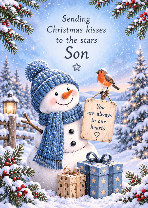 Christmas Card for Son in Heaven – Snowman and Robin