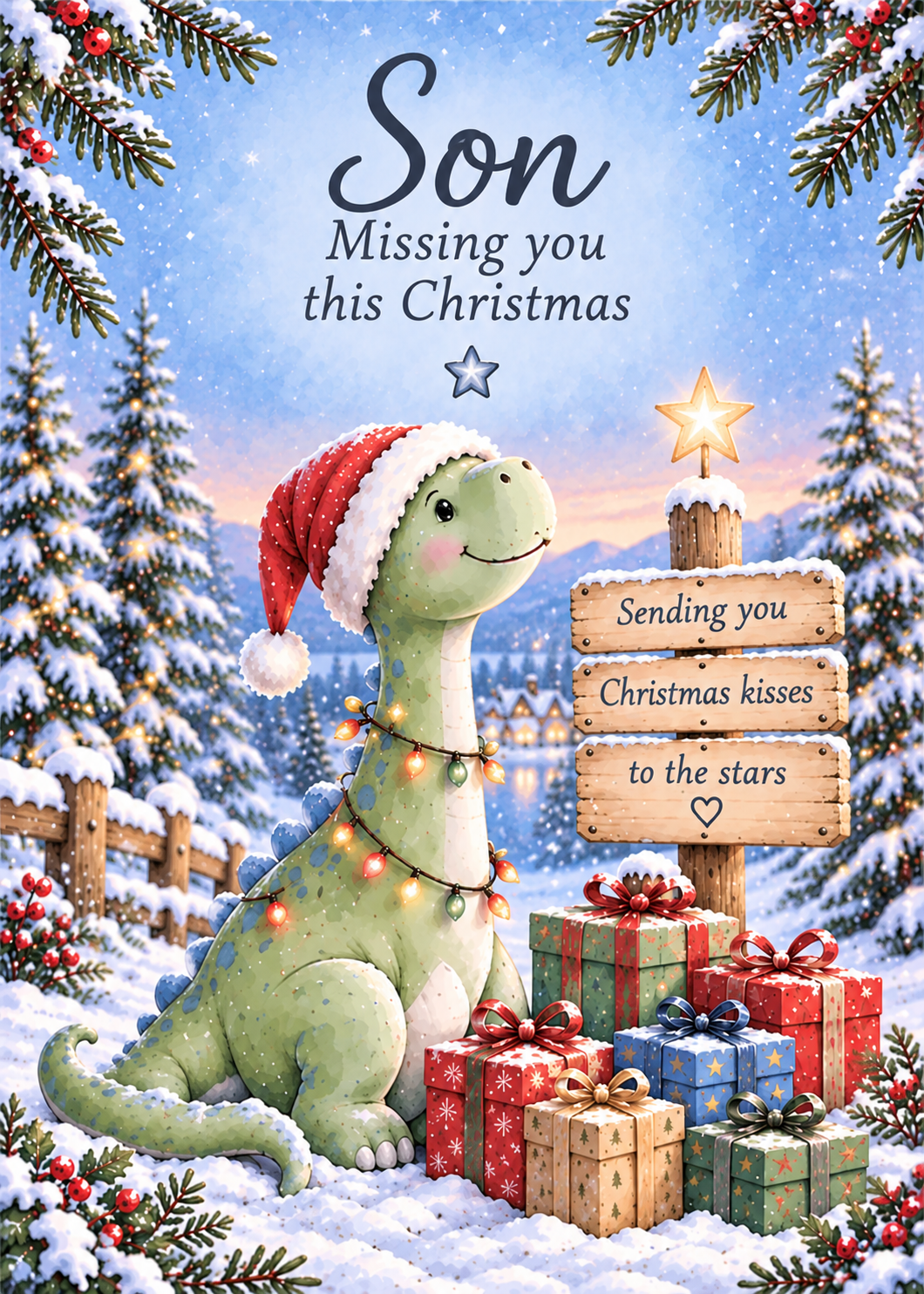 Christmas Card for Son in Heaven – Dinosaur Kisses