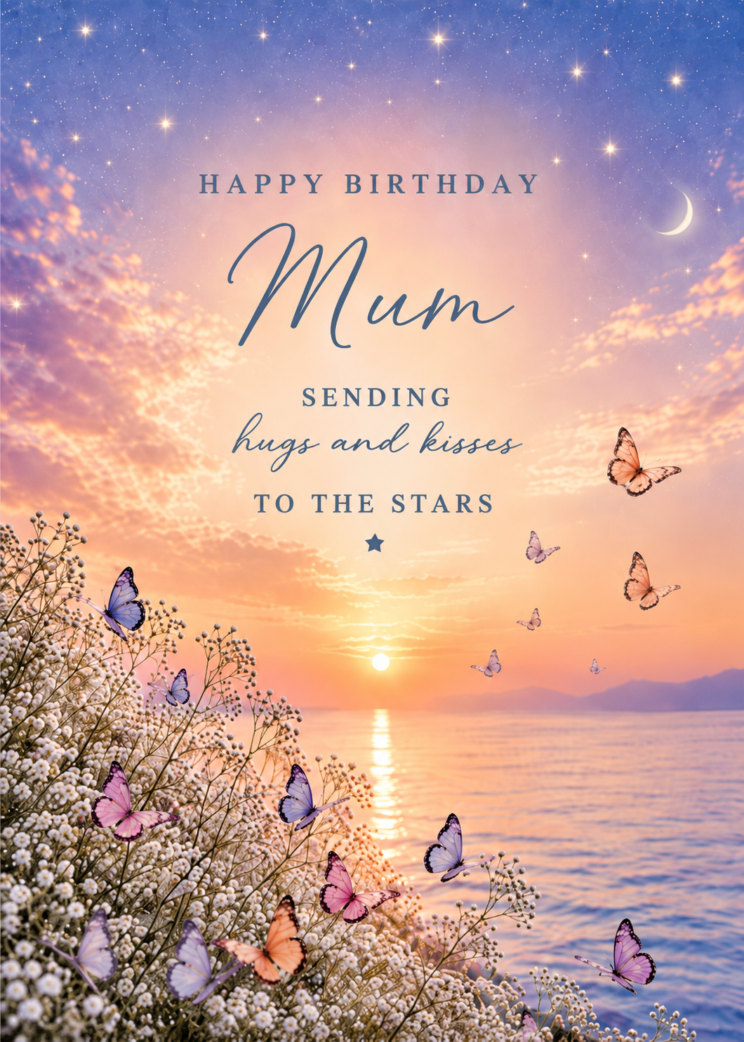 Birthday Card for Mum – Hugs and Kisses to the Stars