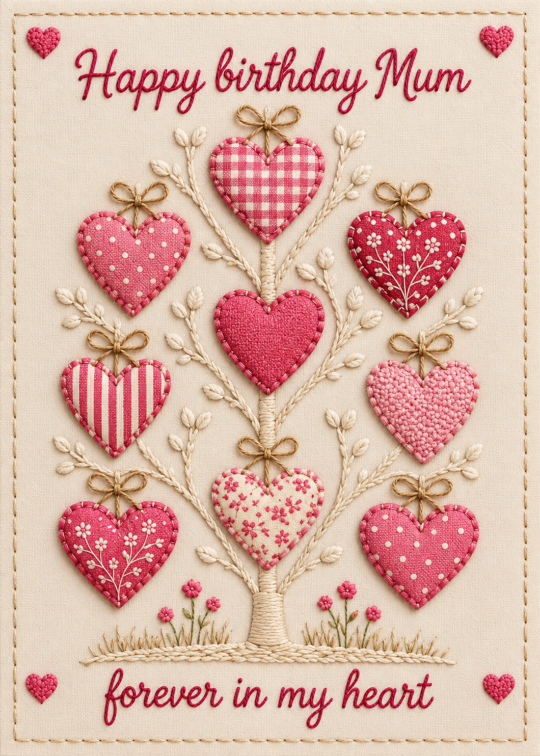 Birthday Card for Mum – Patchwork Heart Tree