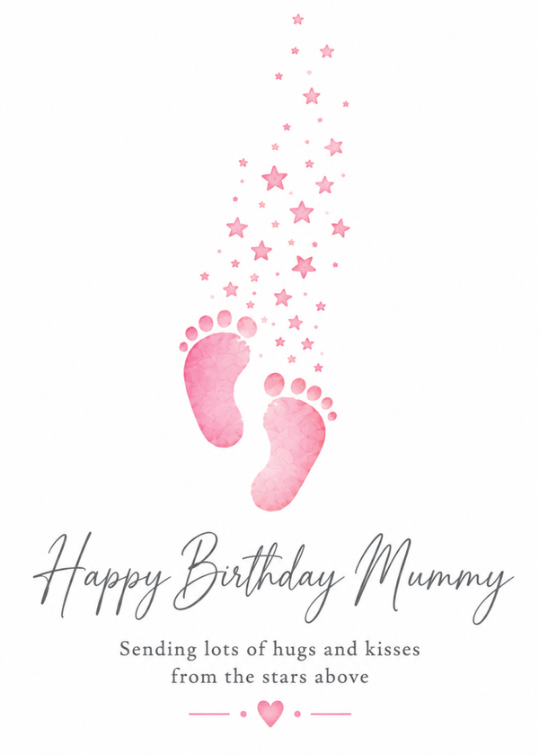 Birthday Card for Mummy from Heaven – Pink Footprints and Stars
