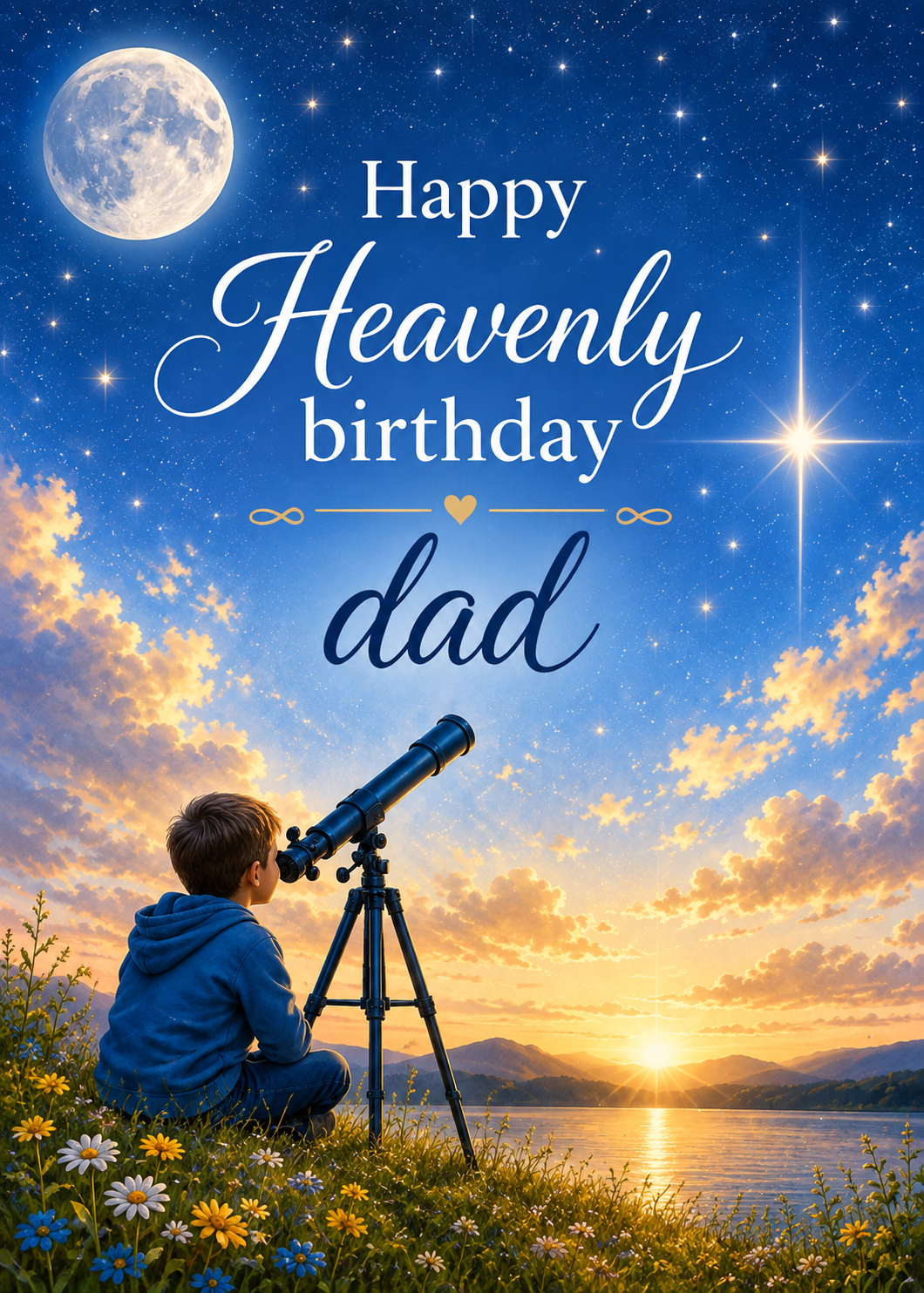 Heavenly Birthday Card for Dad – Son Looking to the Stars