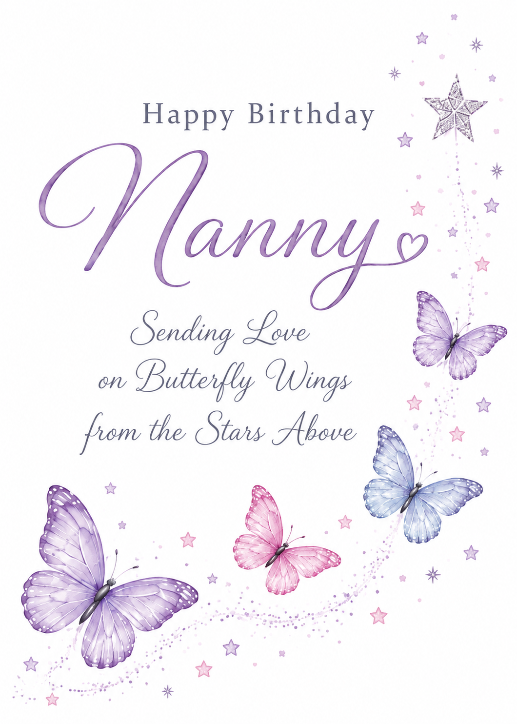Heavenly Birthday Card for Nan – Butterfly Wings
