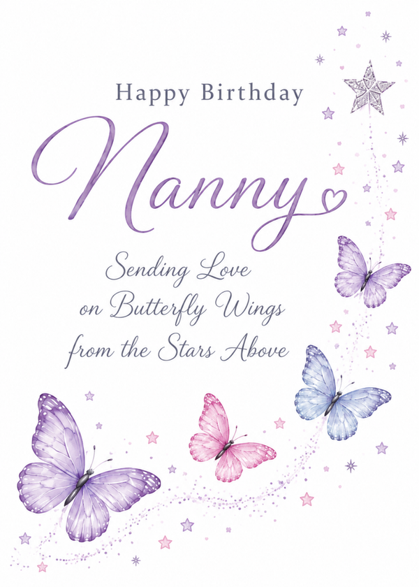 Heavenly Birthday Card for Nan – Butterfly Wings