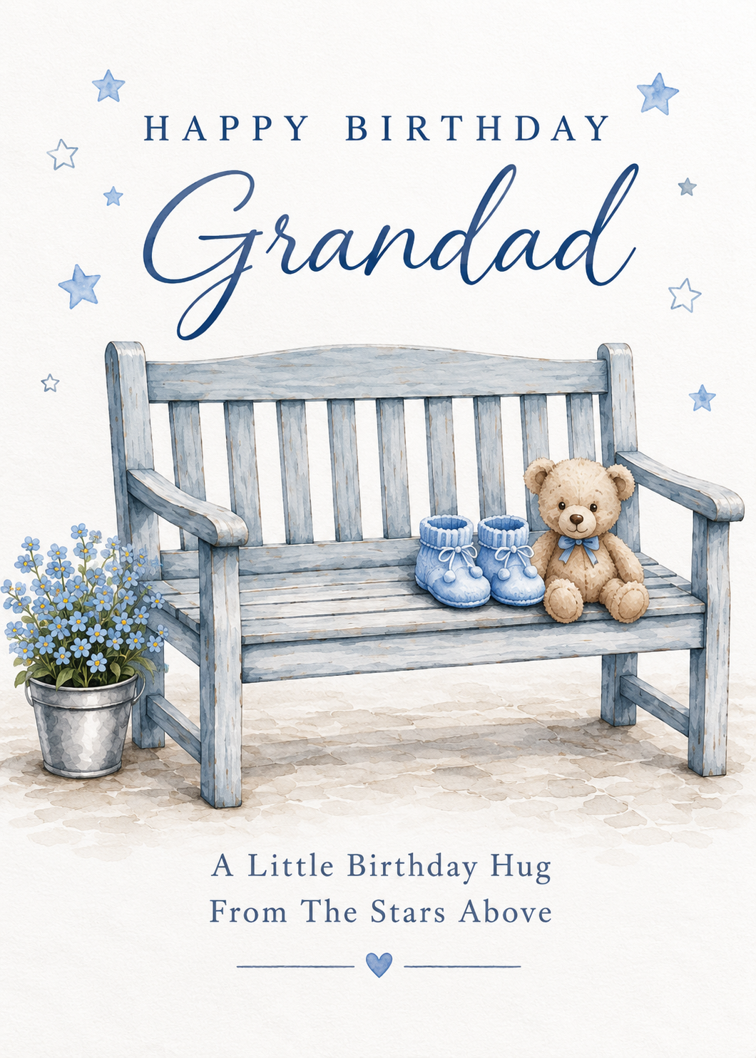 Heavenly Birthday Card for Grandad – Bench and Baby Boots