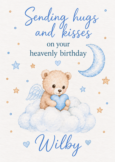 Personalised Birthday Card for Son – Teddy on a Cloud