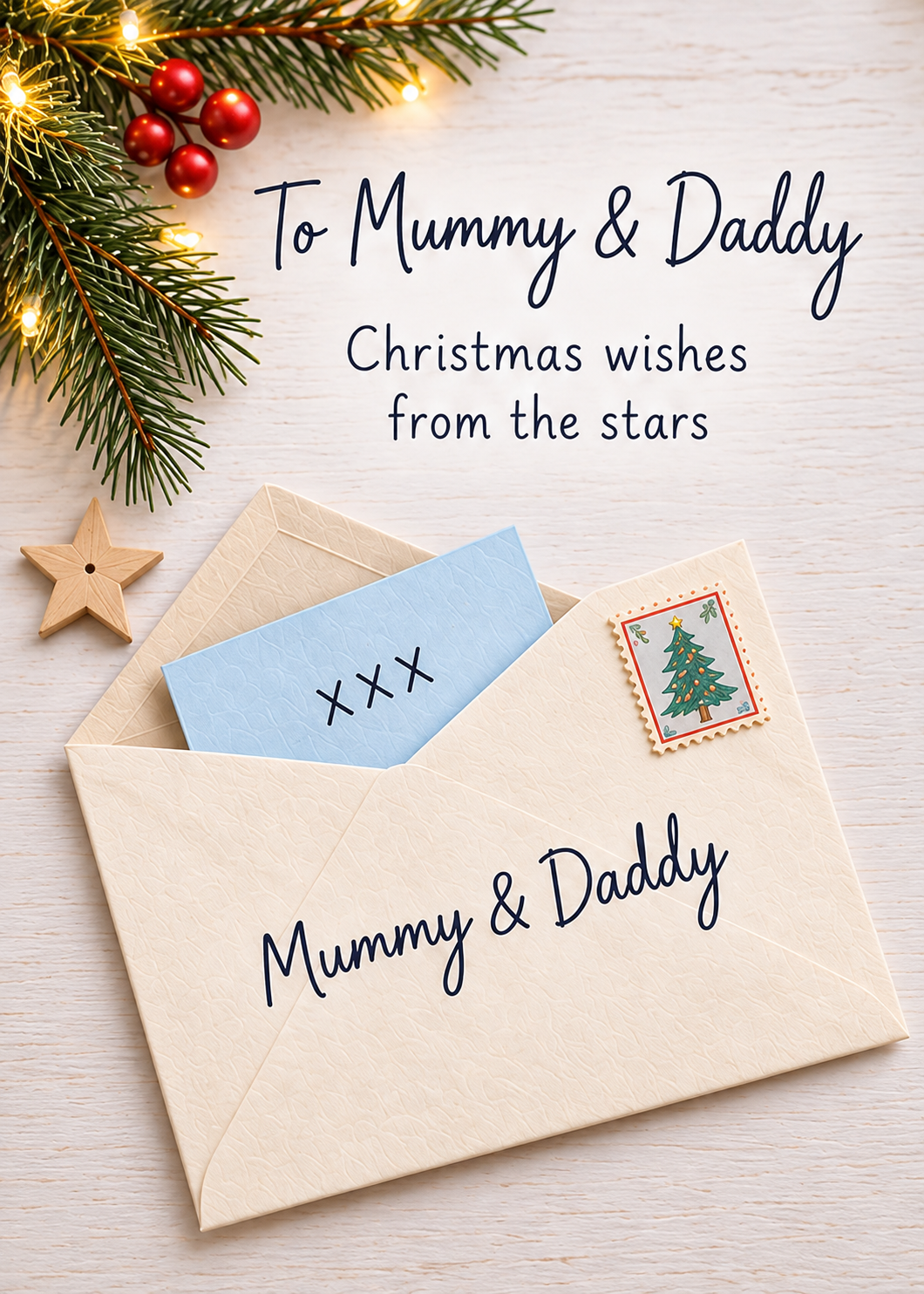 Christmas Card for Mummy & Daddy – Christmas Letter and Envelope