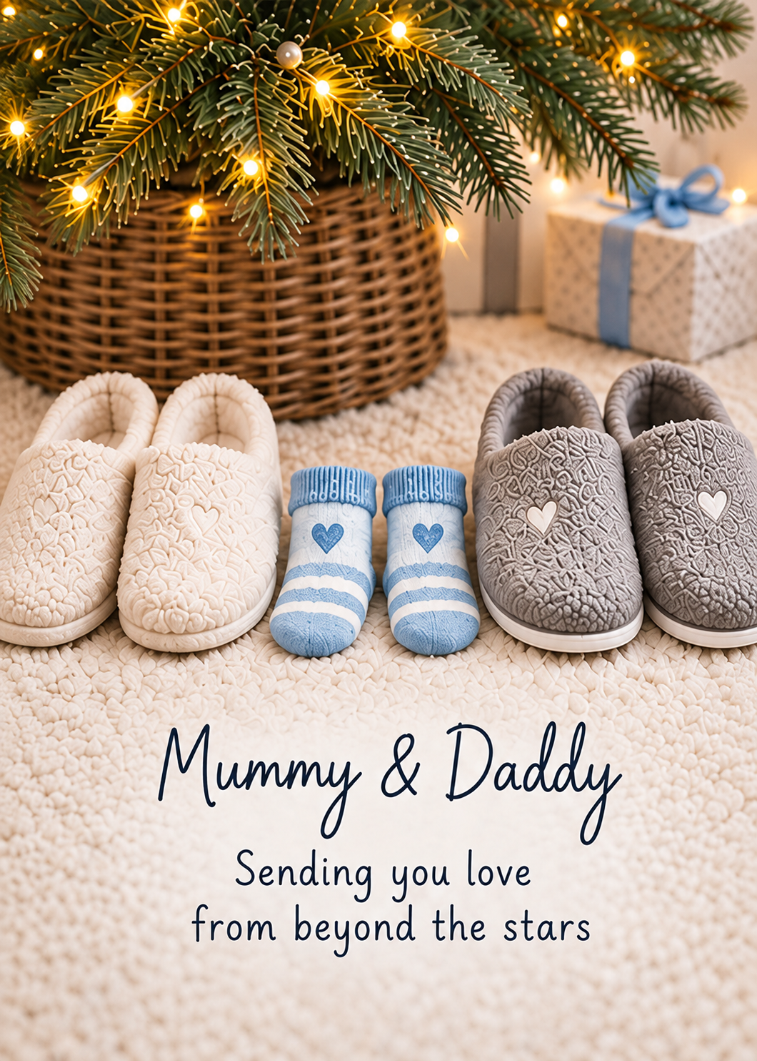 Christmas Card for Mummy & Daddy – Family Slippers by the Tree