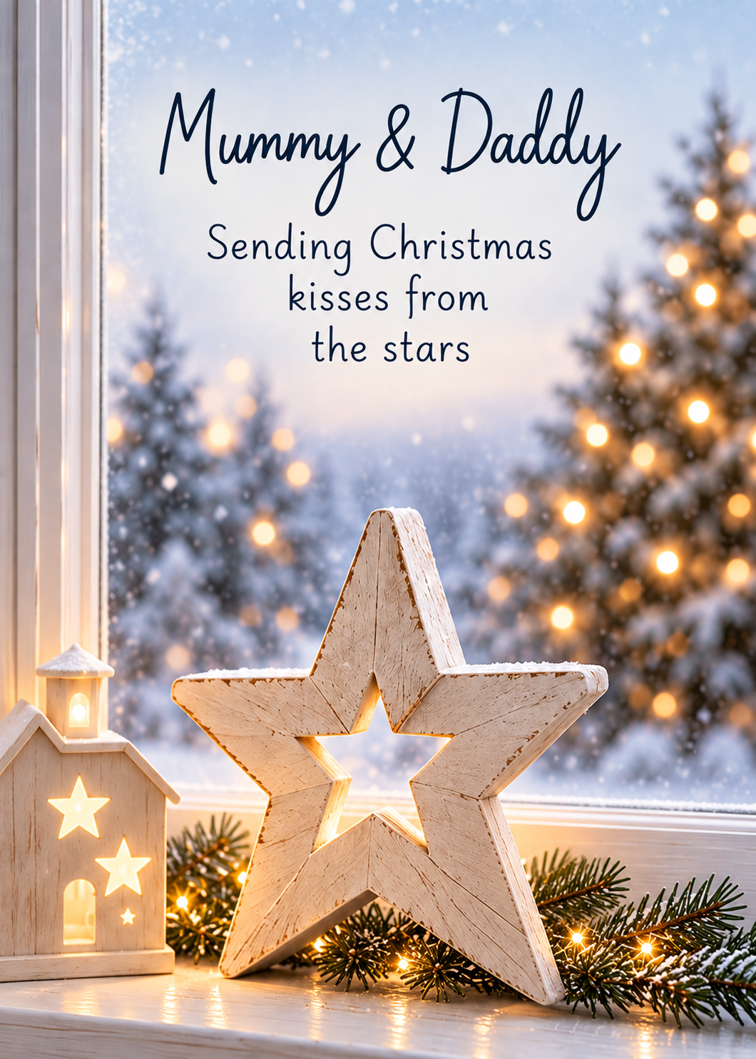 Christmas Card for Mummy & Daddy – Winter Window and Glowing Star
