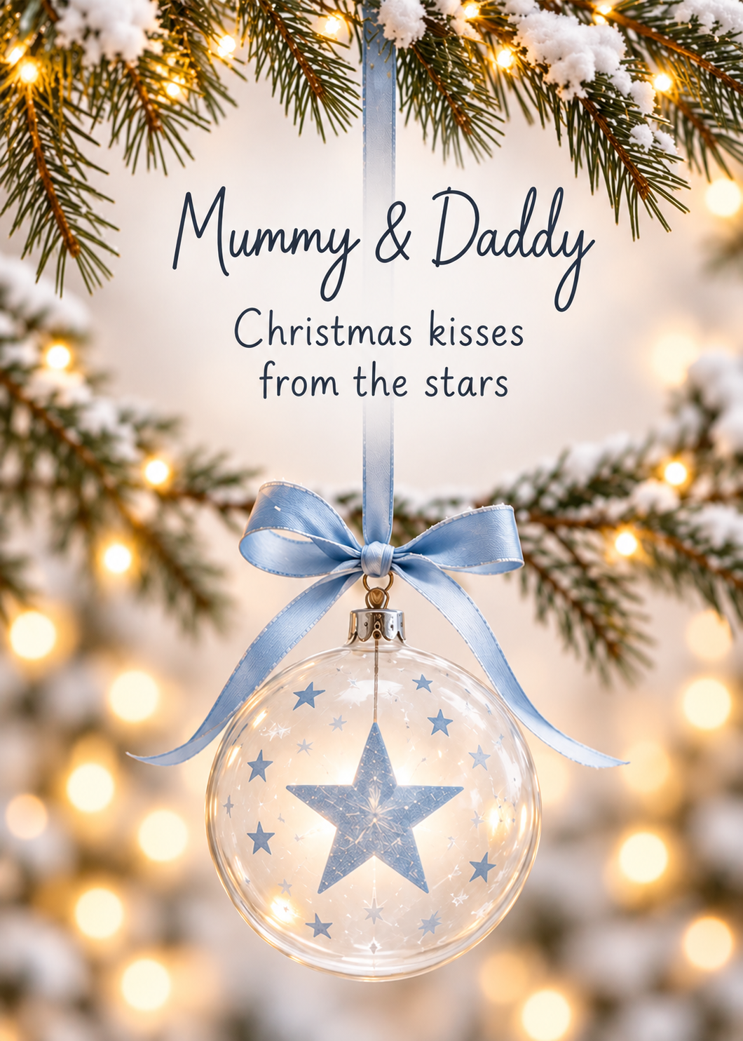 Christmas Card for Mummy & Daddy – Blue Star Bauble