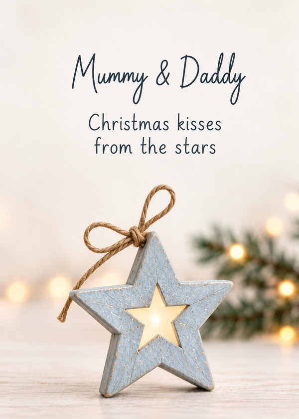 Christmas Card for Mummy & Daddy – Blue Hanging Star