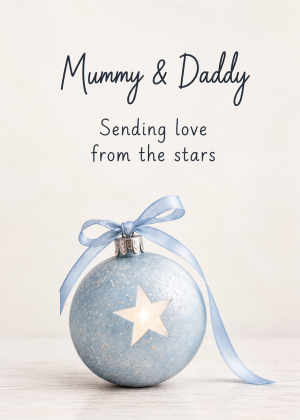 Christmas Card for Mummy & Daddy – Blue Star Bauble