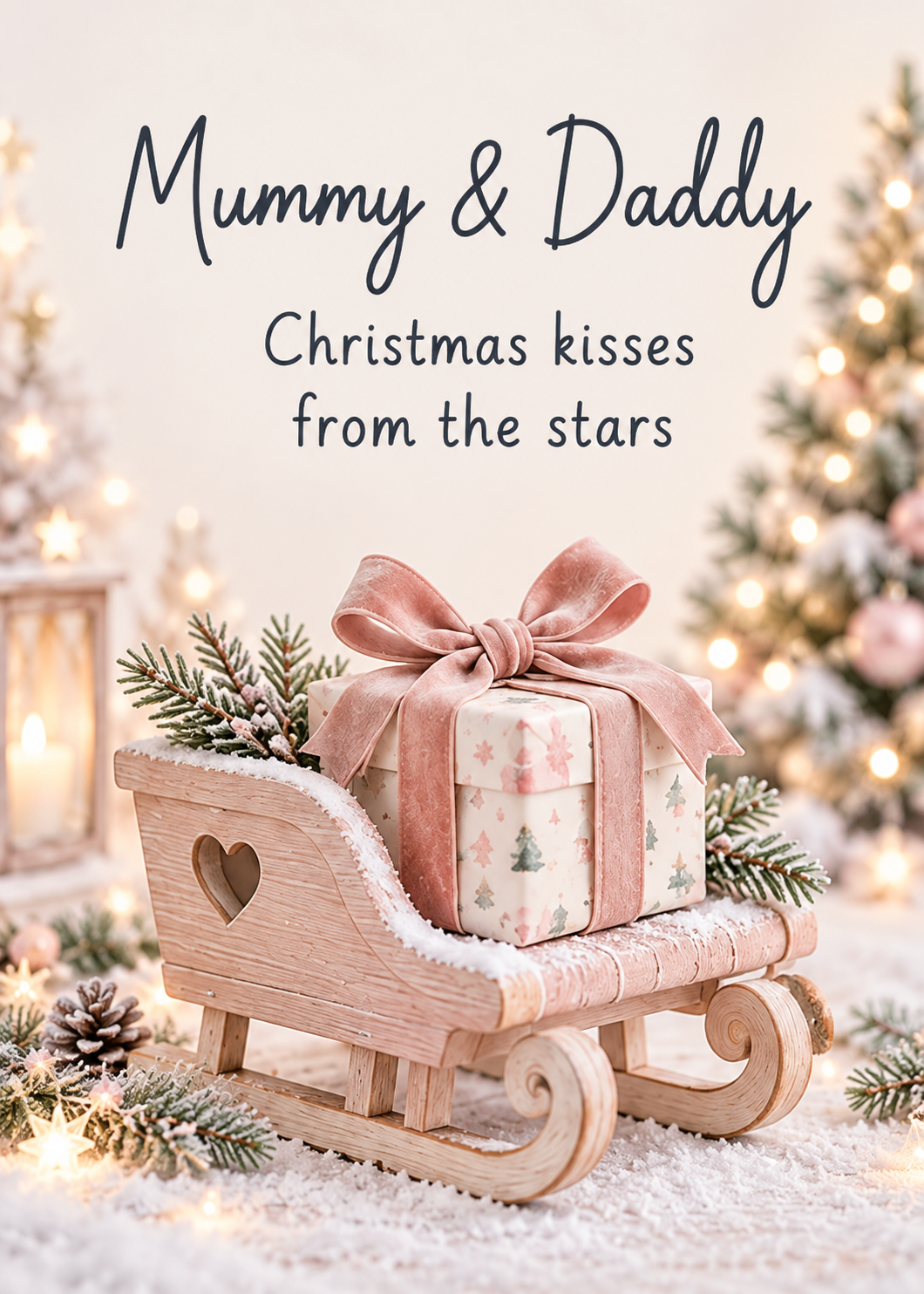 Christmas Card for Mummy & Daddy – Gift on a Wooden Sledge