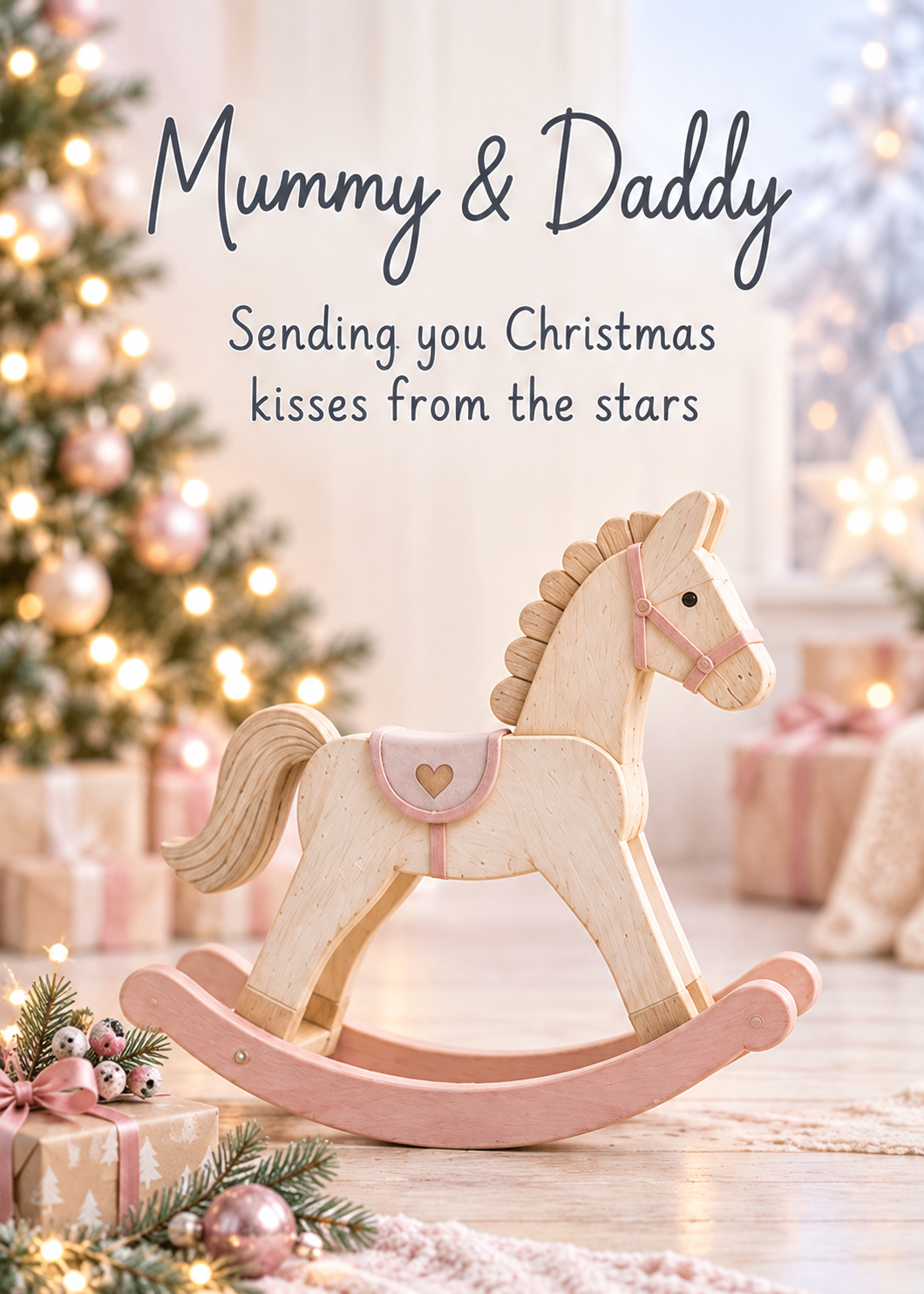 Christmas Card for Mummy & Daddy – Pink Rocking Horse