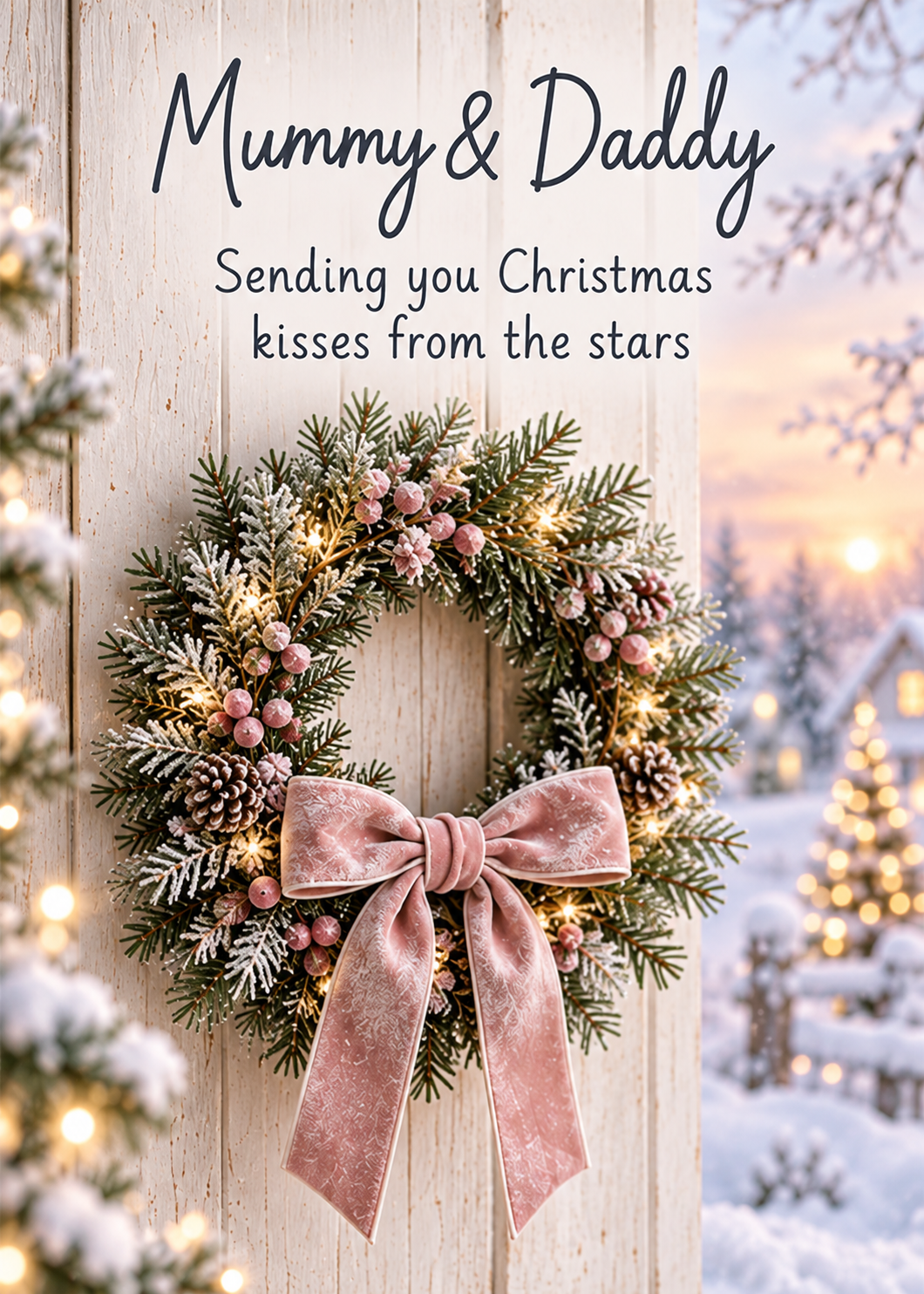 Christmas Card for Mummy & Daddy – Pink Winter Wreath