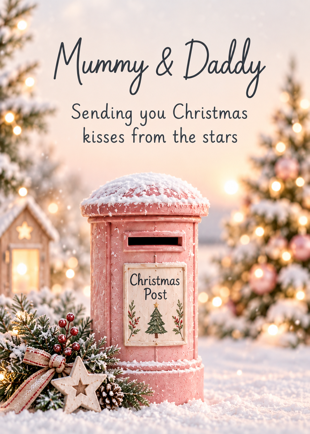Christmas Card for Mummy & Daddy – Pink Christmas Postbox