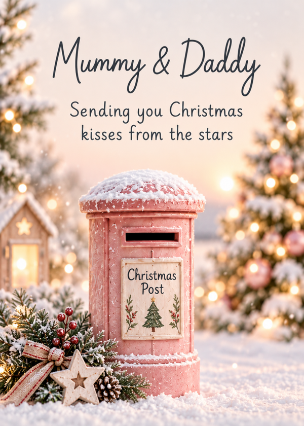 Christmas Card for Mummy & Daddy – Pink Christmas Postbox
