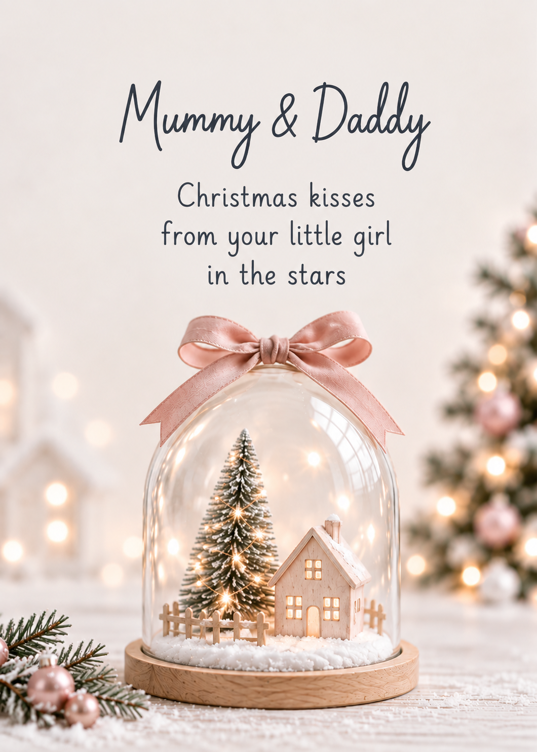Christmas Card for Mummy & Daddy – Pink Snow Globe