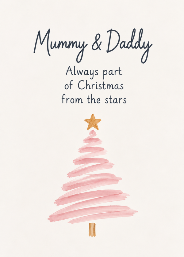 Christmas Card for Mummy & Daddy – Pink Ribbon Christmas Tree