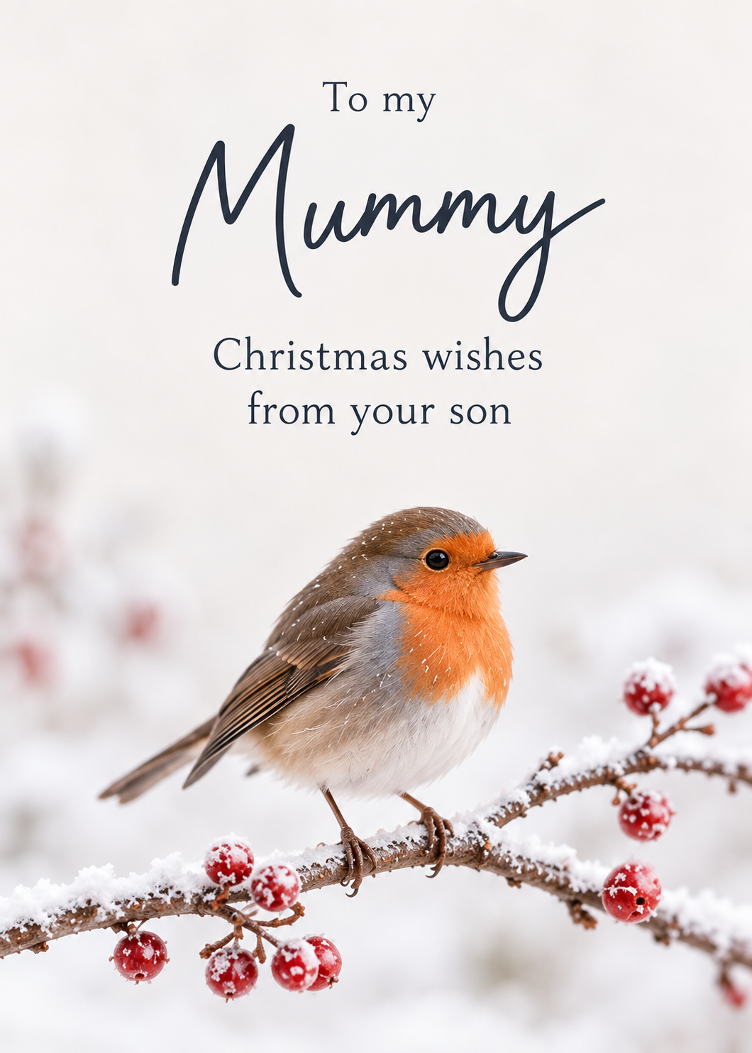 Christmas Card From Son to Mum in Heaven – Robin on Winter Berries