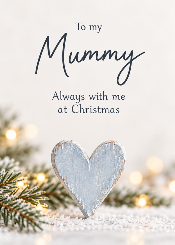 Christmas Card From Son to Mum in Heaven – Grey Wooden Heart