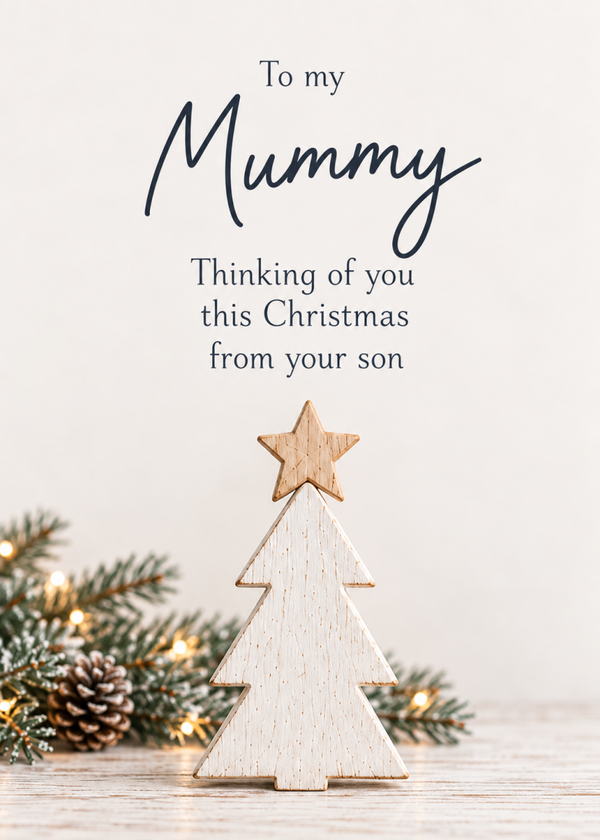 Christmas Card From Son to Mum in Heaven – Wooden Christmas Tree