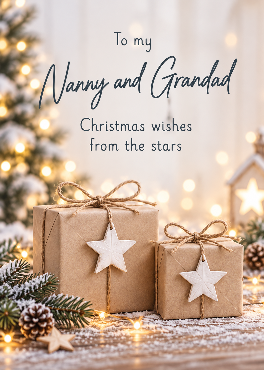 Christmas Card for Nanny & Grandad – Gifts by the Tree