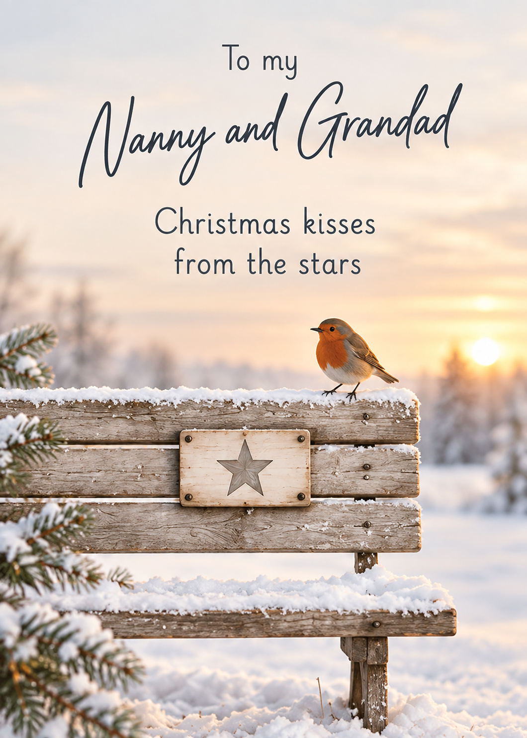 Christmas Card for Nanny & Grandad – Robin on a Snowy Bench