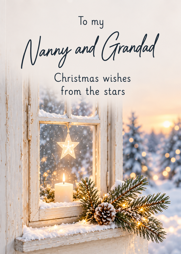Christmas Card for Nanny & Grandad – Candlelit Winter Window