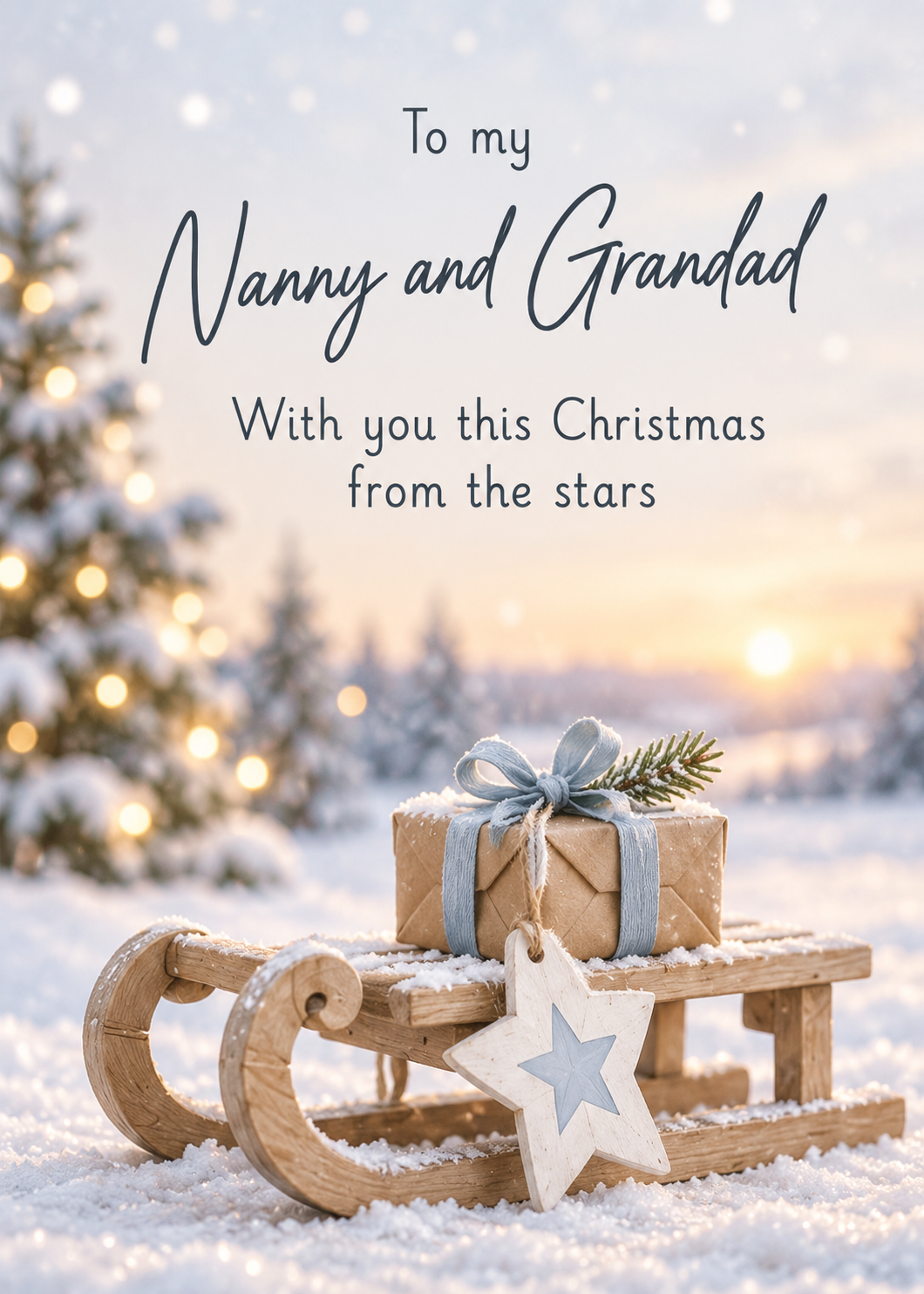 Christmas Card for Nanny & Grandad – Gift on a Snowy Sledge