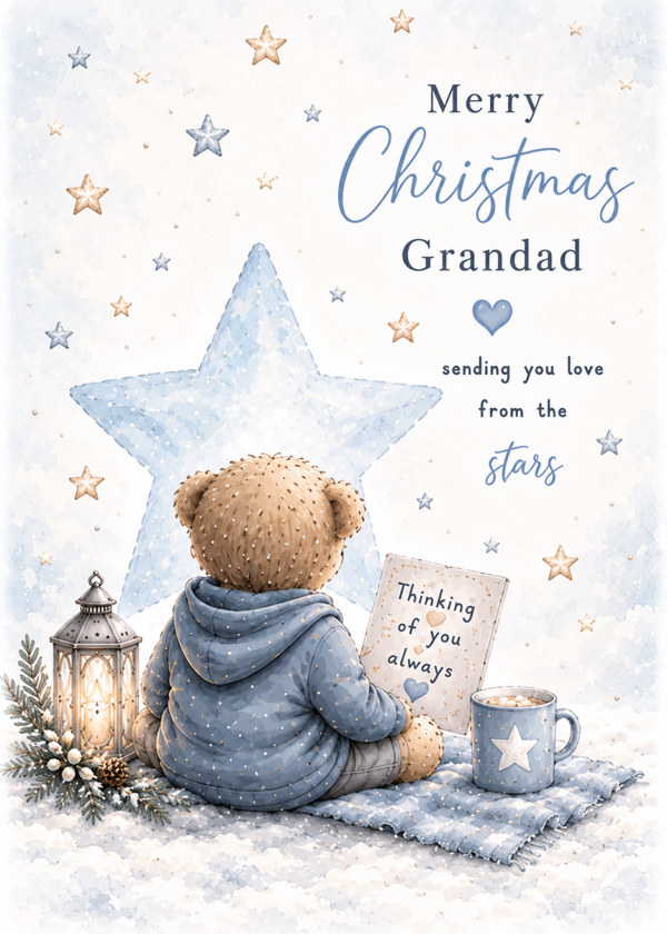 Merry Christmas Grandad – Teddy Thinking of You Card